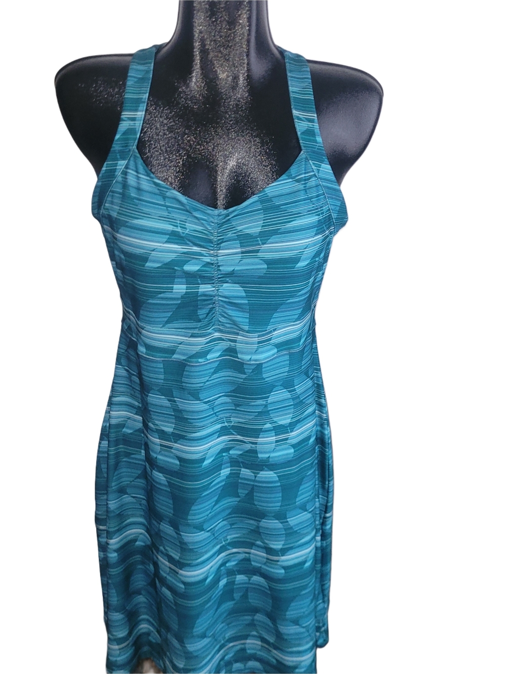 Mondetta Women’s Teal Leaf Print Activewear Racerback Tank Dress Size L